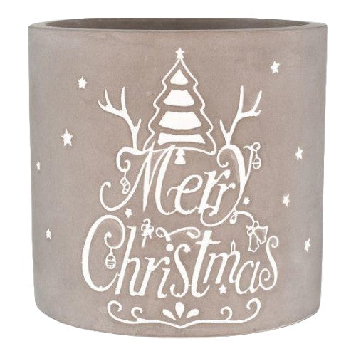 Cement Planter Merry Christmas 13.4cm Grey & White