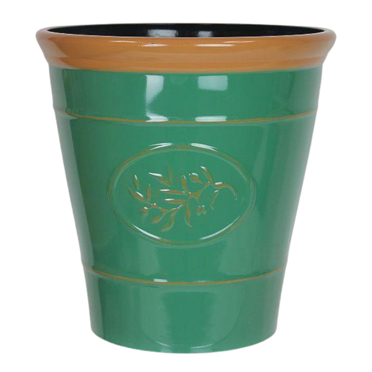 Olive Planter 23cm - Dark Green / Brown Rim