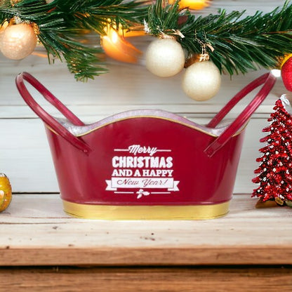 Merry Christmas & HNY Metal Tin Trug / Hamper