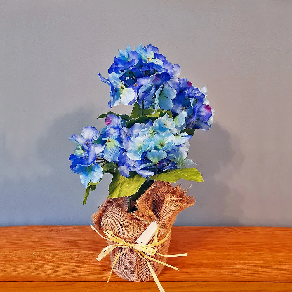 Blue Hydrangea in Hessian