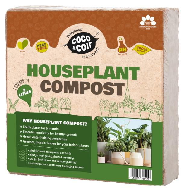 Coco & Coir Houseplant Peat Free Compost Brick 9L