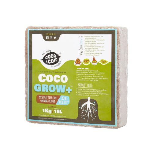 Coco & Coir Seed & Cuttings Compost Brick Grow Plus Peat Free with Perlite 15lt