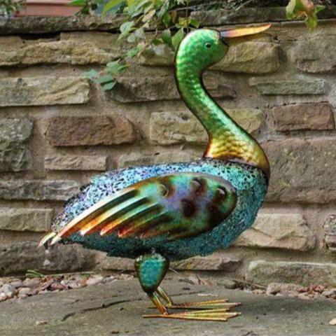 Hand Painted Metal Duck (Green head )