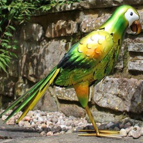 Hand Painted Metal Green Parrot