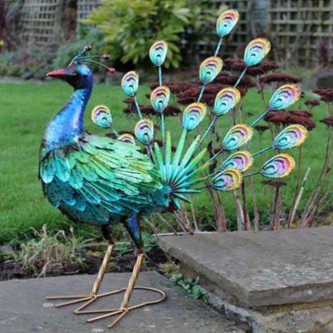 Hand Painted Metal Peacock Fantail