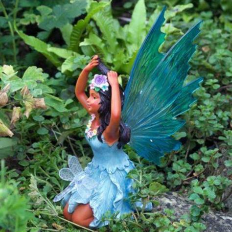 Resin Fairy Figurine in Blue Dress with Solar Lights