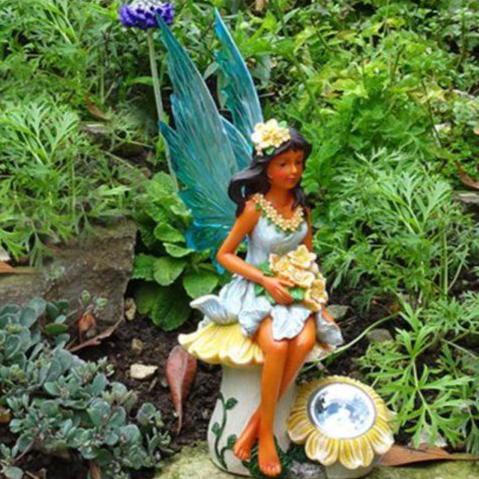 Resin Fairy Sunflower Figurine with Solar Lights