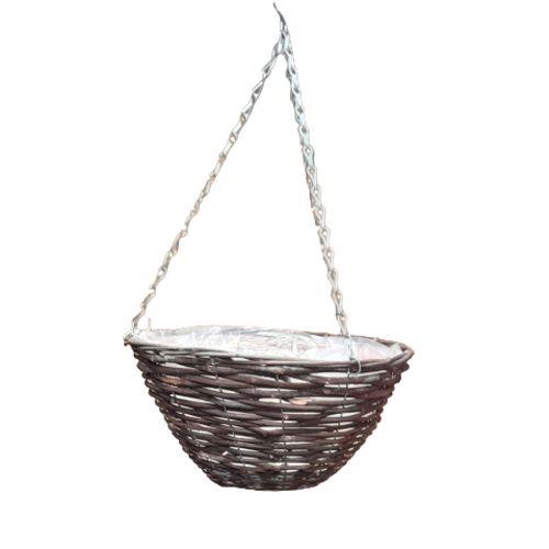 Black Rattan Wicker Hanging Basket 14 Inch