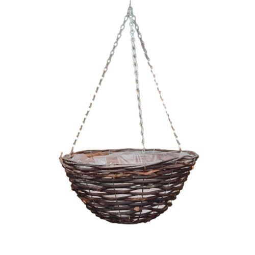 Black Rattan Wicker Hanging Basket 16 Inch