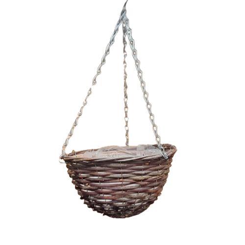 Black Rattan Wicker Hanging Basket 12 Inch