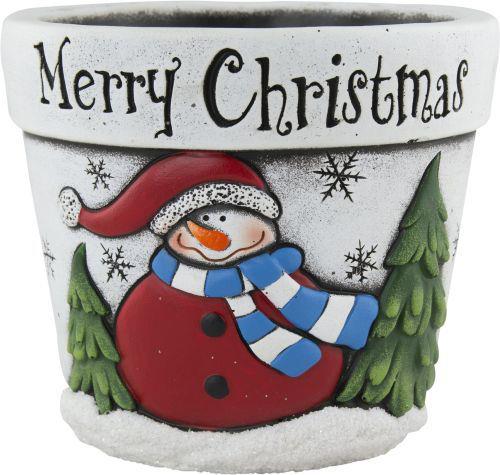 Cement Planter Merry Christmas Snowman 18cm