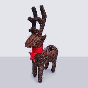 Brushwood Reindeer Planter with Red Ribbon Scarf